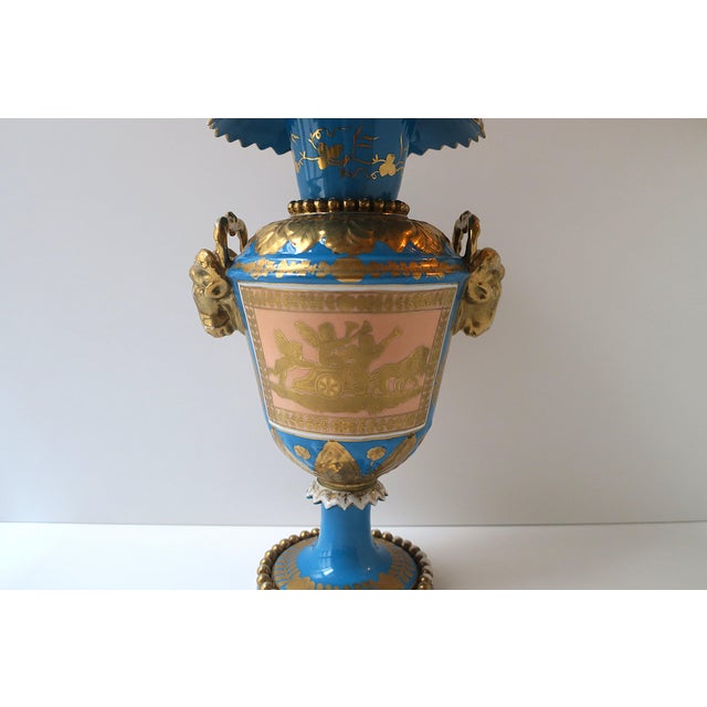 Turquoise French Sèvres Style, German Porcelain Urn, Neoclassical, Blue & Gold, Circa 19th Century For Sale - Image 8 of 18