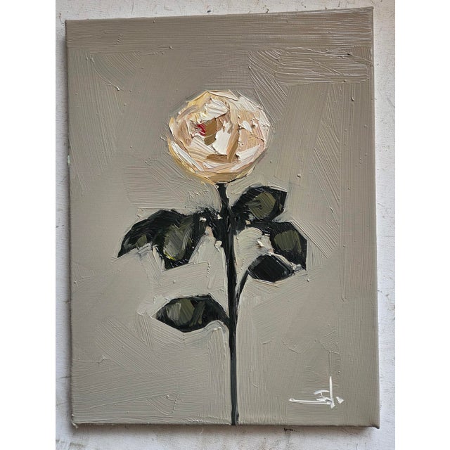 Impressionist White Rose Oil Painting by Vivek Mandalia For Sale - Image 3 of 3