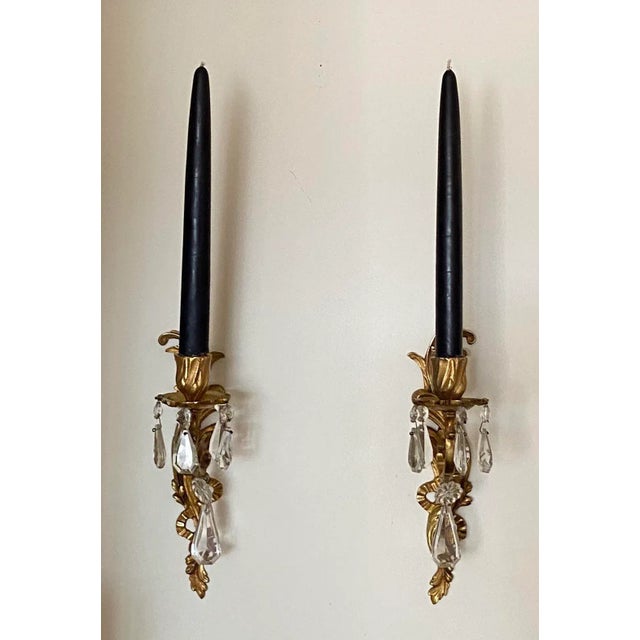 Mid 20th Century Louis V Rocco Bronze and Crystal Scones - a Pair For Sale - Image 12 of 13