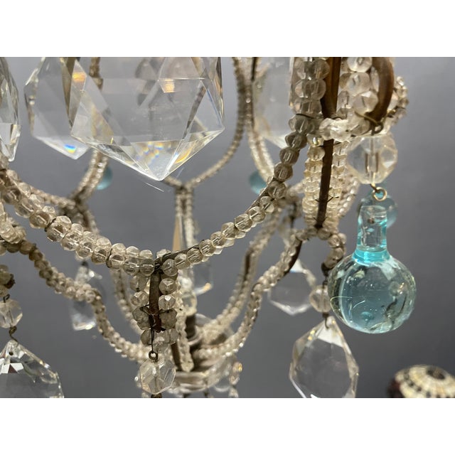 Crystal Beaded Light Pendant with Light Blue Murano Glass Tear Drops, 1960s For Sale - Image 3 of 13