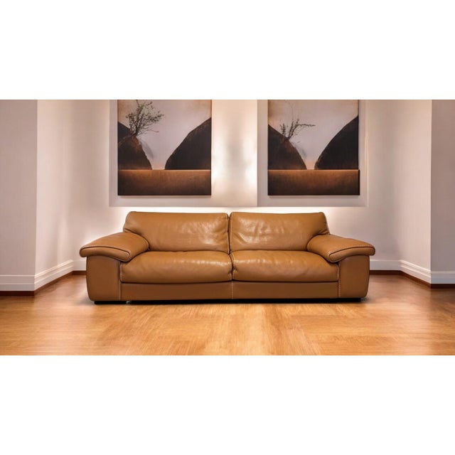 Roche Bobois Roche Bobois Ascot Tan Leather Sofa For Sale - Image 4 of 10
