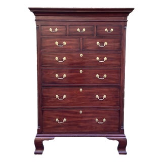 1980s Henkel Harris Genuine Mahogany Tall Chest of Drawers, Chippendale Style – Finish 29 For Sale