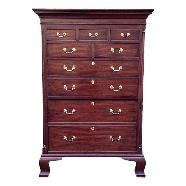 1980s Henkel Harris Genuine Mahogany Tall Chest of Drawers, Chippendale Style – Finish 29 For Sale