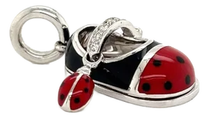 Aaron Basha Diamond Ladybug Enamel 18k White Gold Shoe Charm Pendant