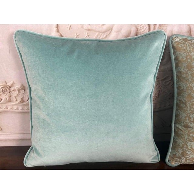 Custom Fortuny Decorative Pillows in Gilt Gold & Aquamarine, Italy For Sale - Image 9 of 13