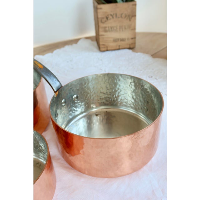 Vintage Hammered Copper Saucepans with Wrought Iron Handles, 1970s, Set of 5 For Sale - Image 6 of 12