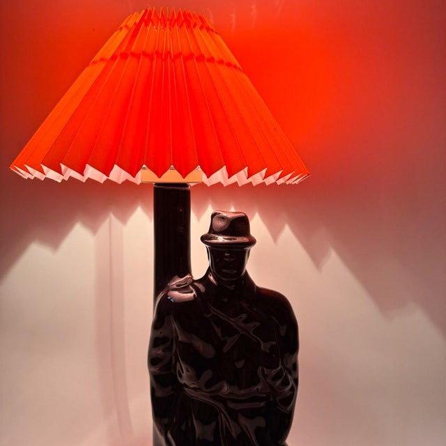 Black Vintage Detective Ceramic Table Lamp, 1980s For Sale - Image 8 of 18