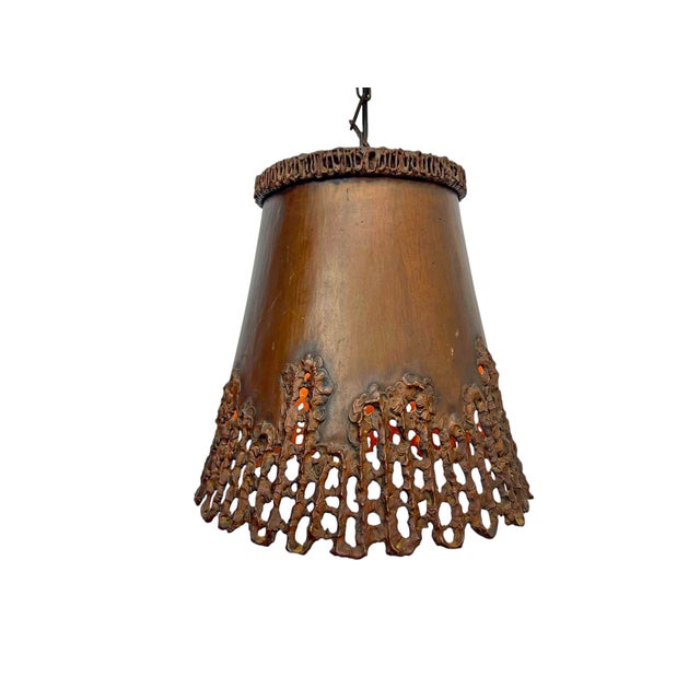 Brutalist Handcrafted Copper Pendant Lamp in Tom Greene, 1960s For Sale - Image 10 of 18