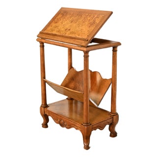 Baker Furniture French Provincial Louis XV Walnut and Burl Wood Book Stand or Magazine Stand | Circa 1960s For Sale
