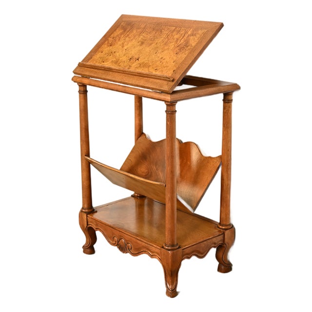 Baker Furniture French Provincial Louis XV Walnut and Burl Wood Book Stand or Magazine Stand | Circa 1960s For Sale