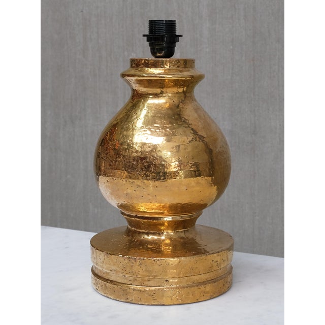 Mid-Century Modern Gold Glazed Ceramic Table Lamps by Aldo Londi for Bitossi for Luxus Vittsjö, 1970s, Set of 2 For Sale - Image 3 of 13