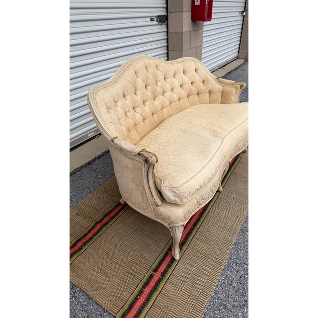 A Nice Vintage French Canapé Style Paint Decorated Love Seat, Circa 1950’s For Sale - Image 6 of 18