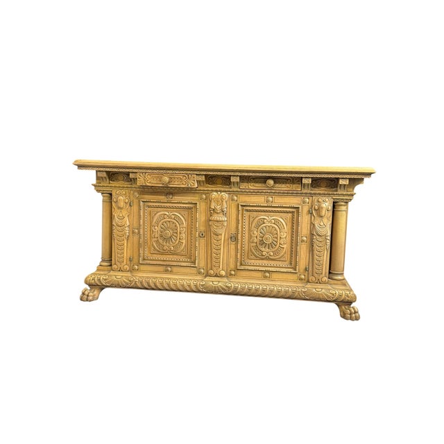 Antique Renaissance Revival Carved Oak Credenza, 1950s For Sale - Image 9 of 18