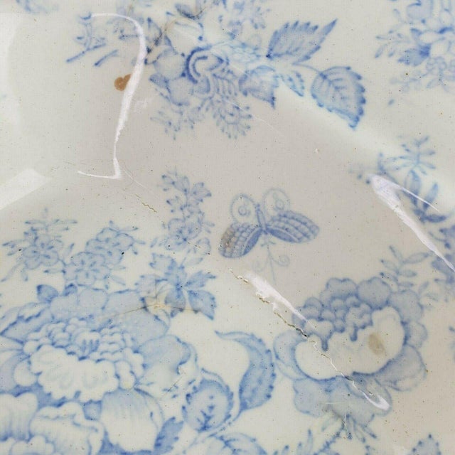 Staffordshire Antique 1800's Asiatic Pheasant Blue and White Transferware Serving Bowl Dish For Sale - Image 4 of 8
