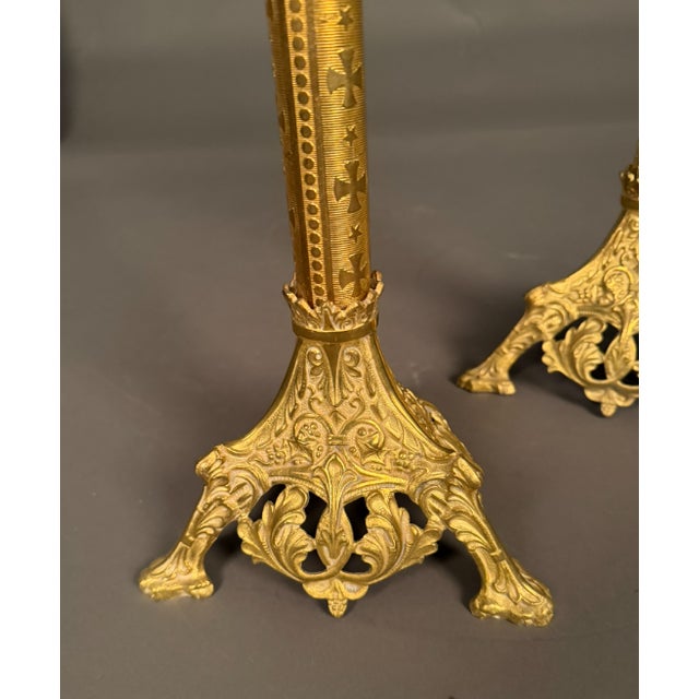 19th Century French Pair of Gothic Style Dore Bronze Candelabras, Circa 1850 For Sale - Image 9 of 13