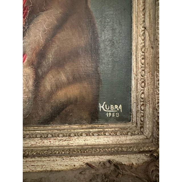 Portraiture 1950s Female Portrait Painting Framed Unique Art Kubra Pin-Up For Sale - Image 3 of 3