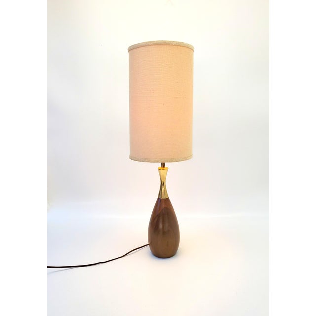 Mid Century Modern Black Walnut Wood Table Lamp With Shade Chairish