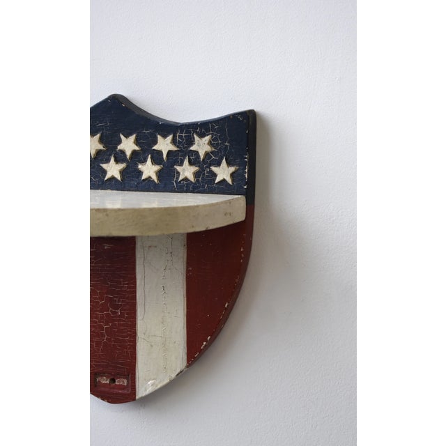 Vintage Folk Art Polychrome Federal Shield Wall Shelf, Dated 1938 For Sale - Image 4 of 18