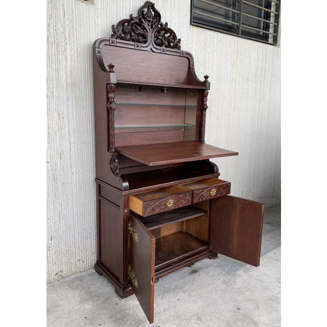 Late 19th Century Arts & Crafts Oak Sideboard with Dry Bar Top and Cupboard in Oak, Bronze & Brass For Sale - Image 18 of 18