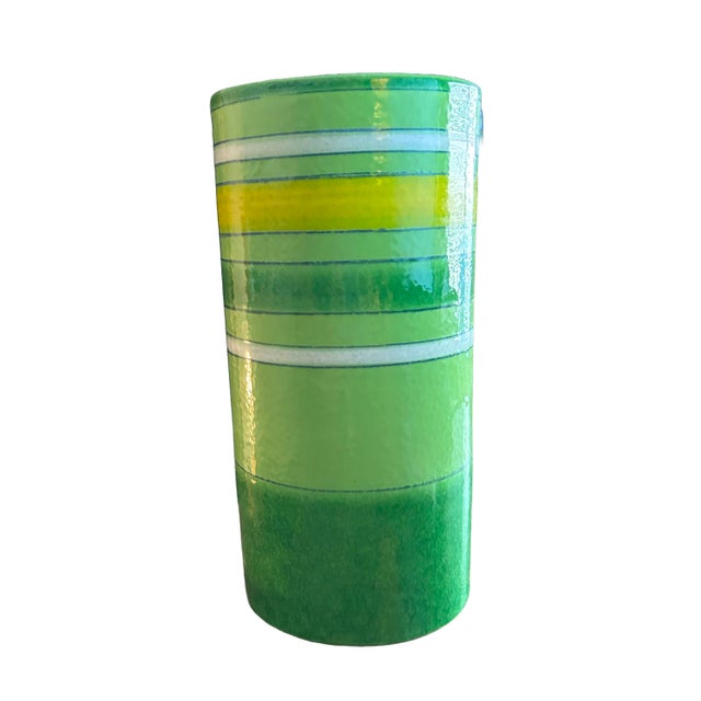 Aldo Londi Green Fascie Colorate Bitossi Single Cigarette Ashtray and Cylinder Vase For Sale - Image 4 of 5