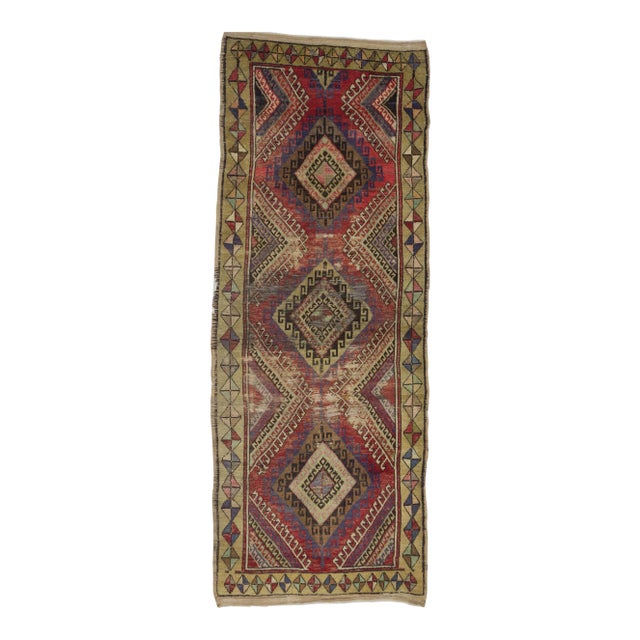 1960's VintageTurkish Konya Distressed Rug- 4′1″ × 10′8″ For Sale