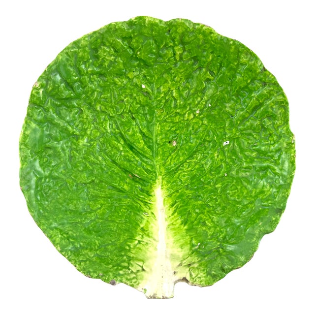 Vintage French Majolica-Style Green Lettuce Leaf Bowl – FTDN Pottery For Sale