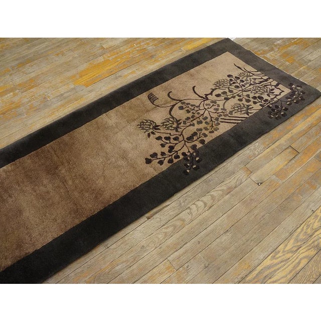 1920s Beige-Brown Floral Modernist Rug Antique Art Deco Runner 2'6'' X 8'10" Carpet For Sale - Image 4 of 9