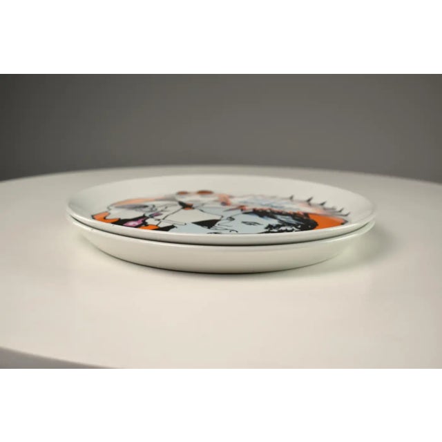 Orange 1965 Franco Pozzi Italian Graphic Ceramic Plates, Pair For Sale - Image 8 of 10