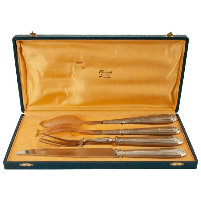 Silver French Vintage Boxed Set of Carving and Serving Utensils For Sale - Image 8 of 9