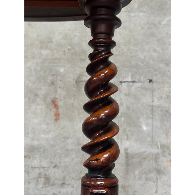 Wood 19th C English Burl Walnut Sewing Table Barley Twist Legs 1857 For Sale - Image 7 of 15