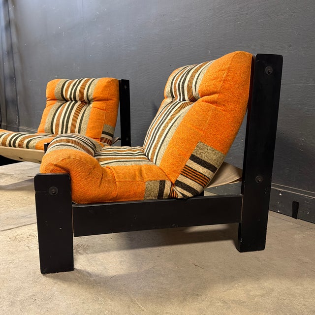 Likely Danish late-mod / postmodern lounge chairs. Unsigned. Very comfortable, sturdy, low to ground with a blast of...