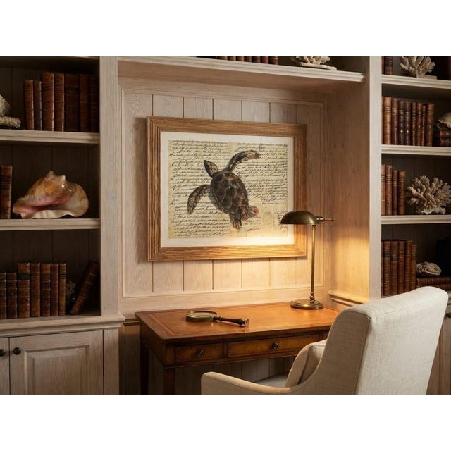Vintage Sea Turtle Script Art Print in Fluted Wooden Frame For Sale - Image 9 of 12