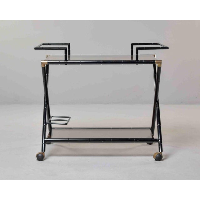 1950s Mid-Century Italian Black Faux-Bamboo Bar Trolley For Sale - Image 5 of 12
