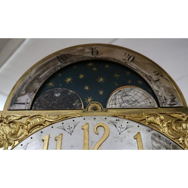 Wood ​​19th Century Tiger Oak Figural Carved Tall Case Grandfather Clock W&h Movement For Sale - Image 7 of 17