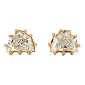 Pair of Ladies 14k Yellow Gold 0.53ct Shield Cut Diamond Nine Prongs Stud Earrings