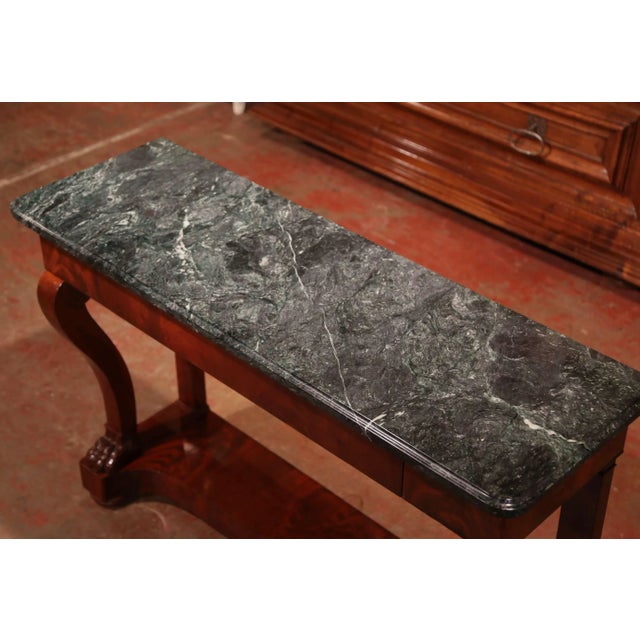 Late 19th Century 19th Century French Empire Carved Mahogany Console Table With Green Marble Top For Sale - Image 5 of 11
