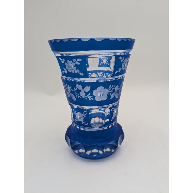 Late 19th Century Cobalt Blue Czech Bohemian Cut Glass Vase For Sale - Image 4 of 10