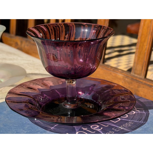 Art Deco Carder Steuben Amethyst Art Glass Footed Bowl & Underplate For Sale - Image 3 of 4