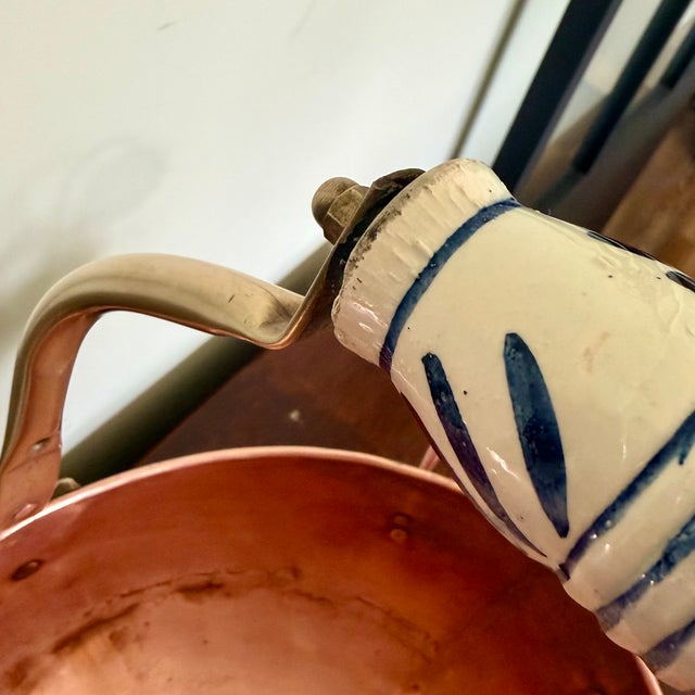 Copper and Brass Helmet Coal Scuttle | Delft Handles and Lion Mounts For Sale - Image 11 of 17