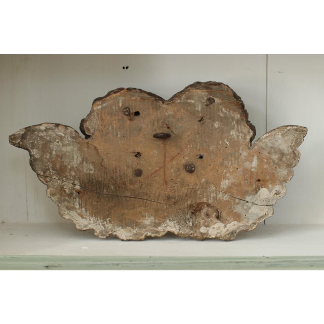 Paint 18th Century French Baroque Carved Giltwood Cherub Head Fragment Wall Ornament For Sale - Image 7 of 12