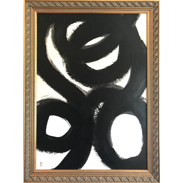 Leslie Poteet Busker "Nouveau No. 12" Contemporary Black and White Abstract Painting, Framed For Sale
