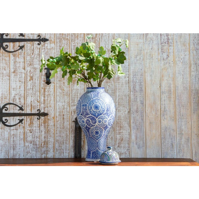 Vintage Blue & White Moroccan Jar With Lid For Sale - Image 11 of 12