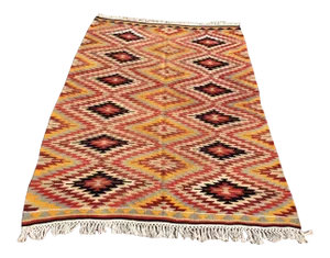 1960s Vintage Diamond Design Kilim Rug - 60" X 84"