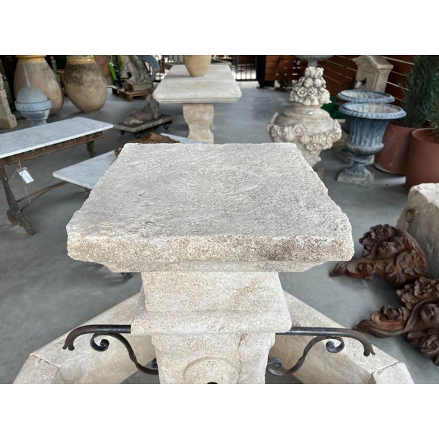 Metal Roquevaire Carved Limestone 4-Spout Center Fountain From Provence, France For Sale - Image 7 of 13