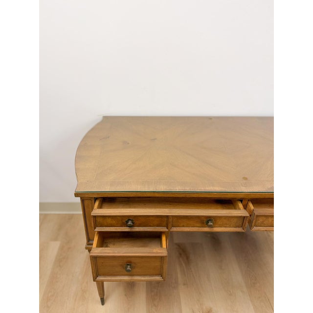 Mid-Century Modern American of Martinsville Vintage MCM Desk W/ Glass Top Four Drawers Transitional For Sale - Image 3 of 18