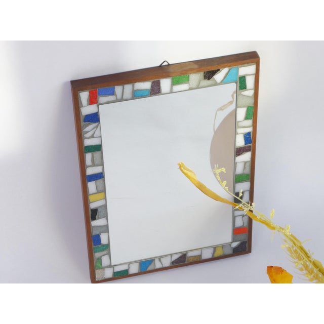 Mid-Century Dutch Mirror with Mosaic Tiles, Branded Wooden Wall Mirror with Colourful Frame, 1960s For Sale - Image 9 of 10