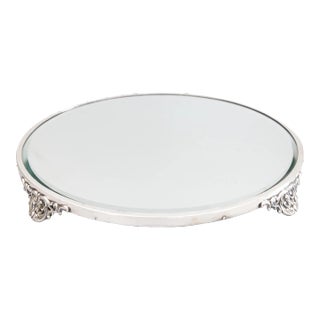 Antique Silver Plate Footed Mirror Plateau Tray For Sale