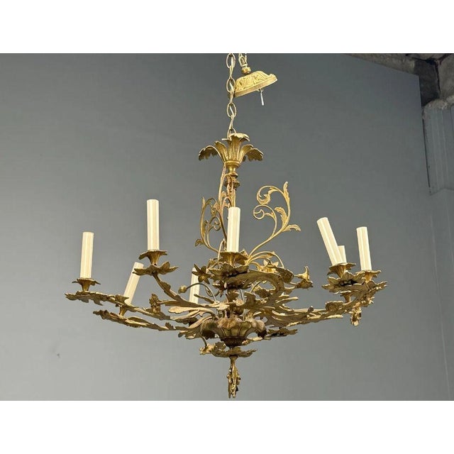 Early 20th Century Rococo Style, Leaf and Vine Chandelier, Dore Bronze, Italy, 1920s For Sale - Image 5 of 13