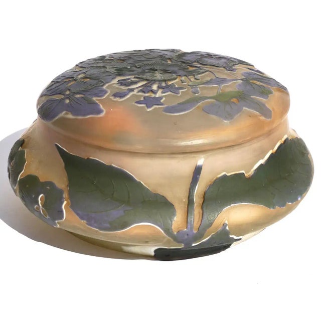 Emile Galle Antique Emile Galle Hydrangea Cameo Covered Dish For Sale - Image 4 of 8