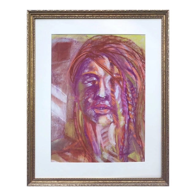 Vintage Expressionist Pastel Portrait of a Woman by Gerard Haggerty For Sale